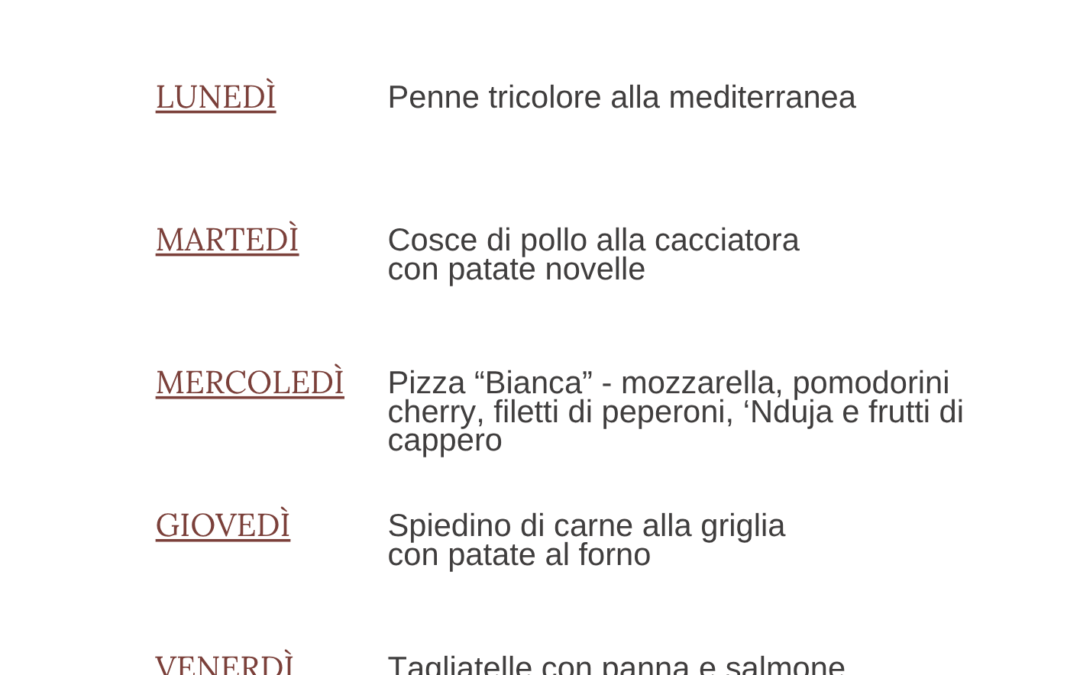Menù mezzogiorno