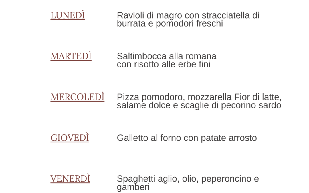 Menù mezzogiorno