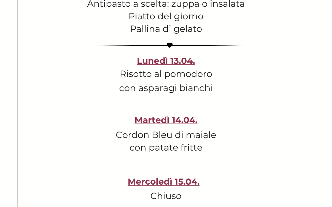 Menù mezzogiorno LU-VE