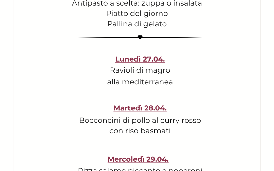 Menù mezzogiorno LU-VE